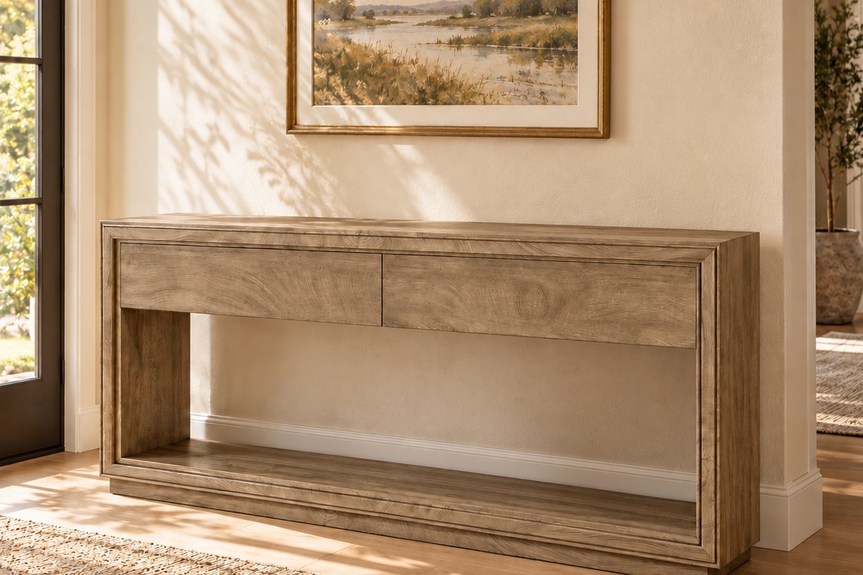 Driftwood console with drawers, view 2