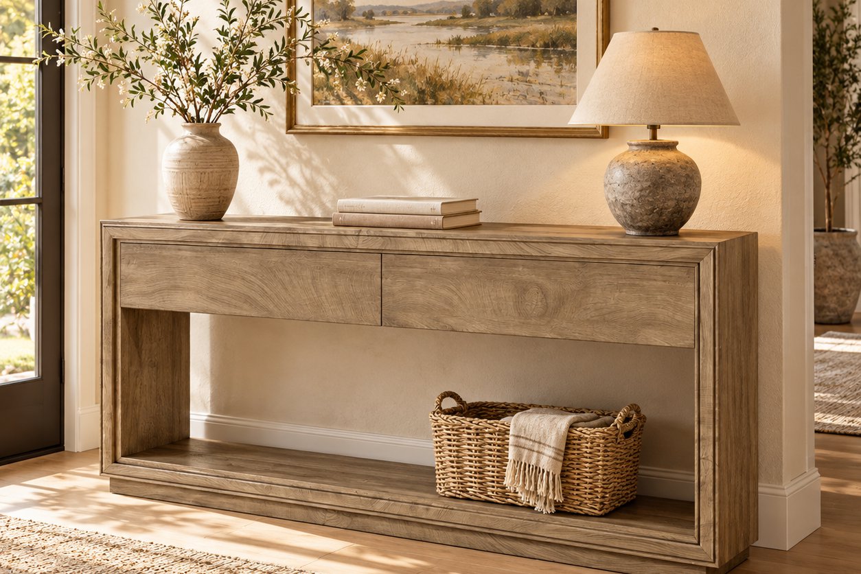 Driftwood console with drawers