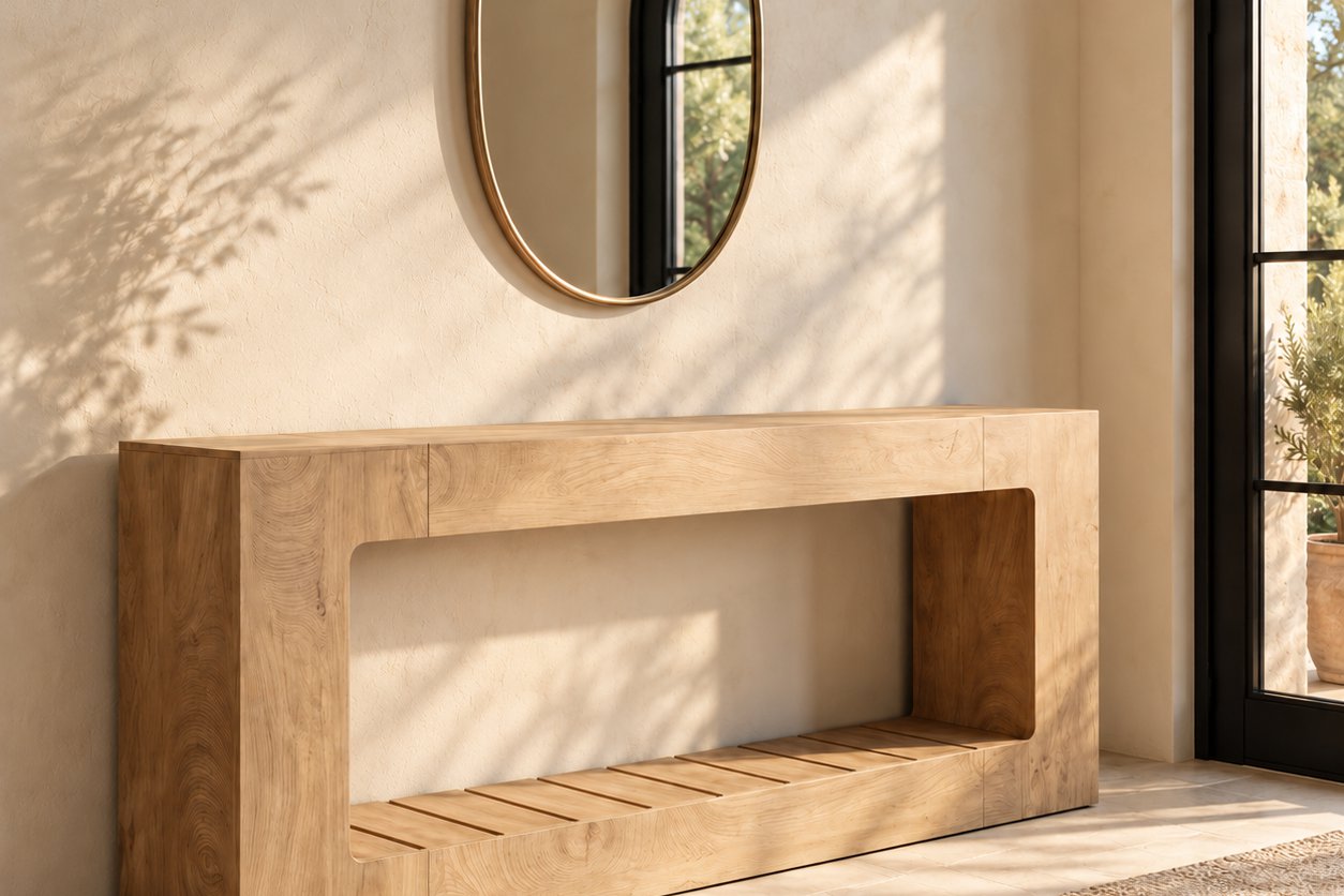 Oak waterfall console, view 2