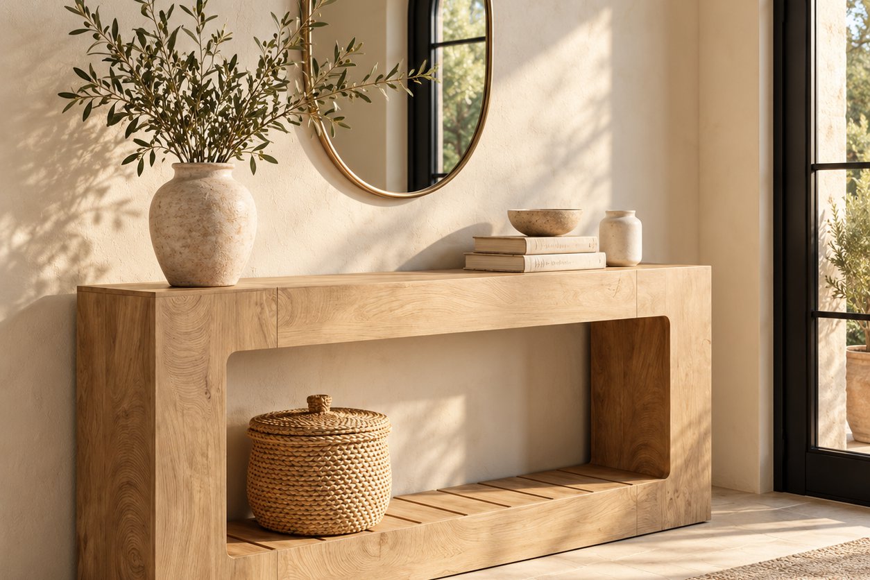Oak waterfall console
