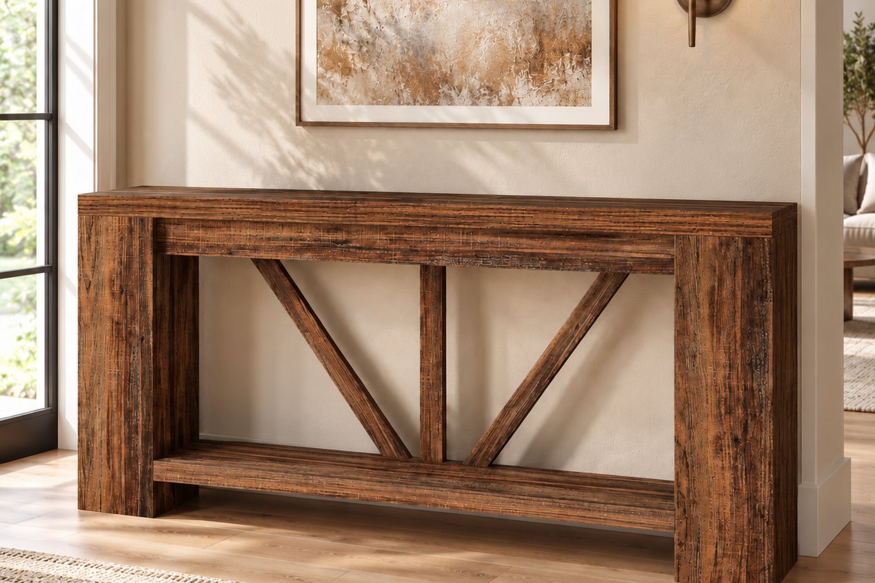 Reclaimed timber console, view 2