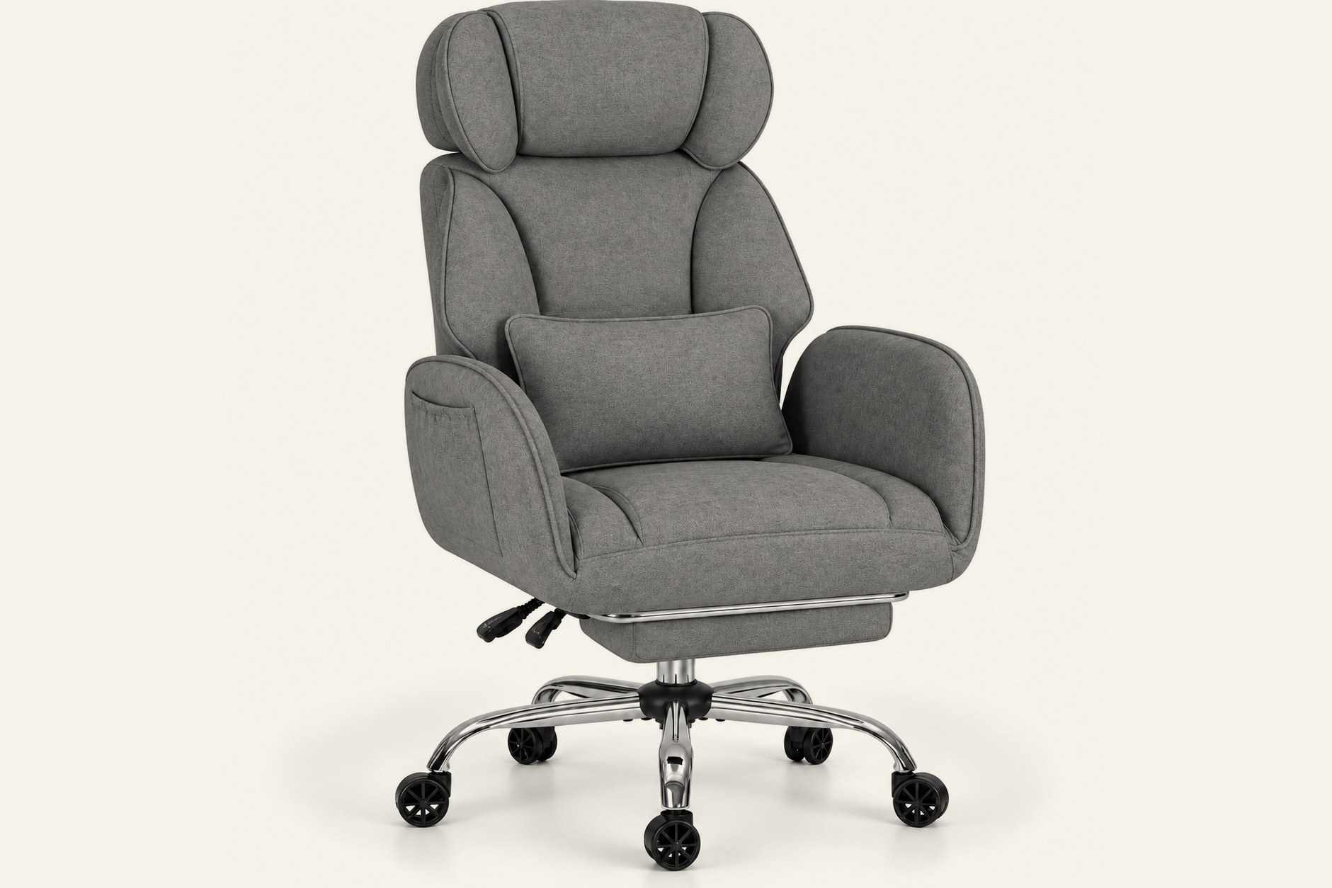 Fabric office chair with footrest, Grey
