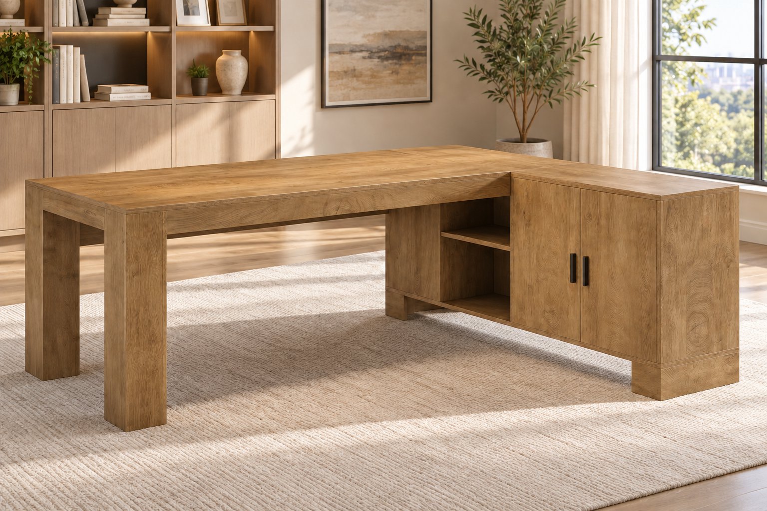 Oak desk with cabinet return, view 2