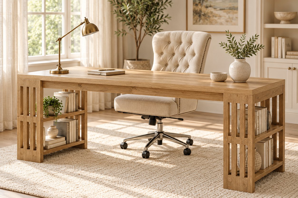 Slatted oak writing desk