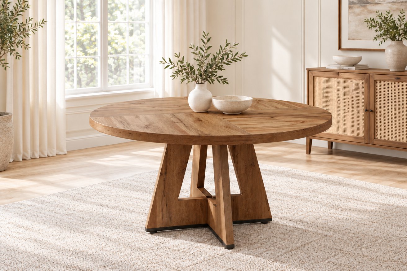 Round oak pedestal table