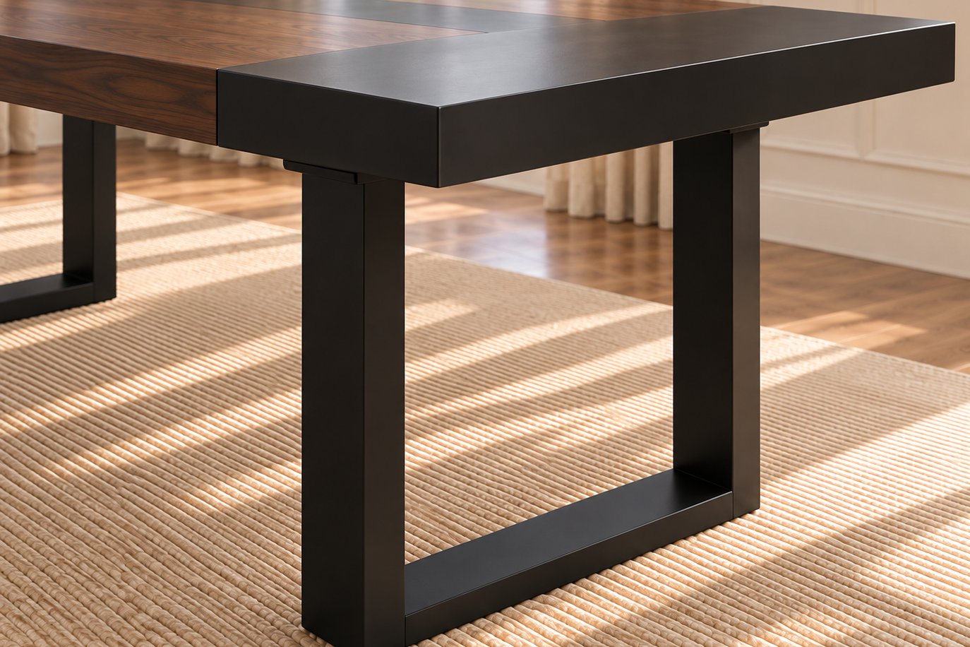 Walnut dining table with blackened ends
