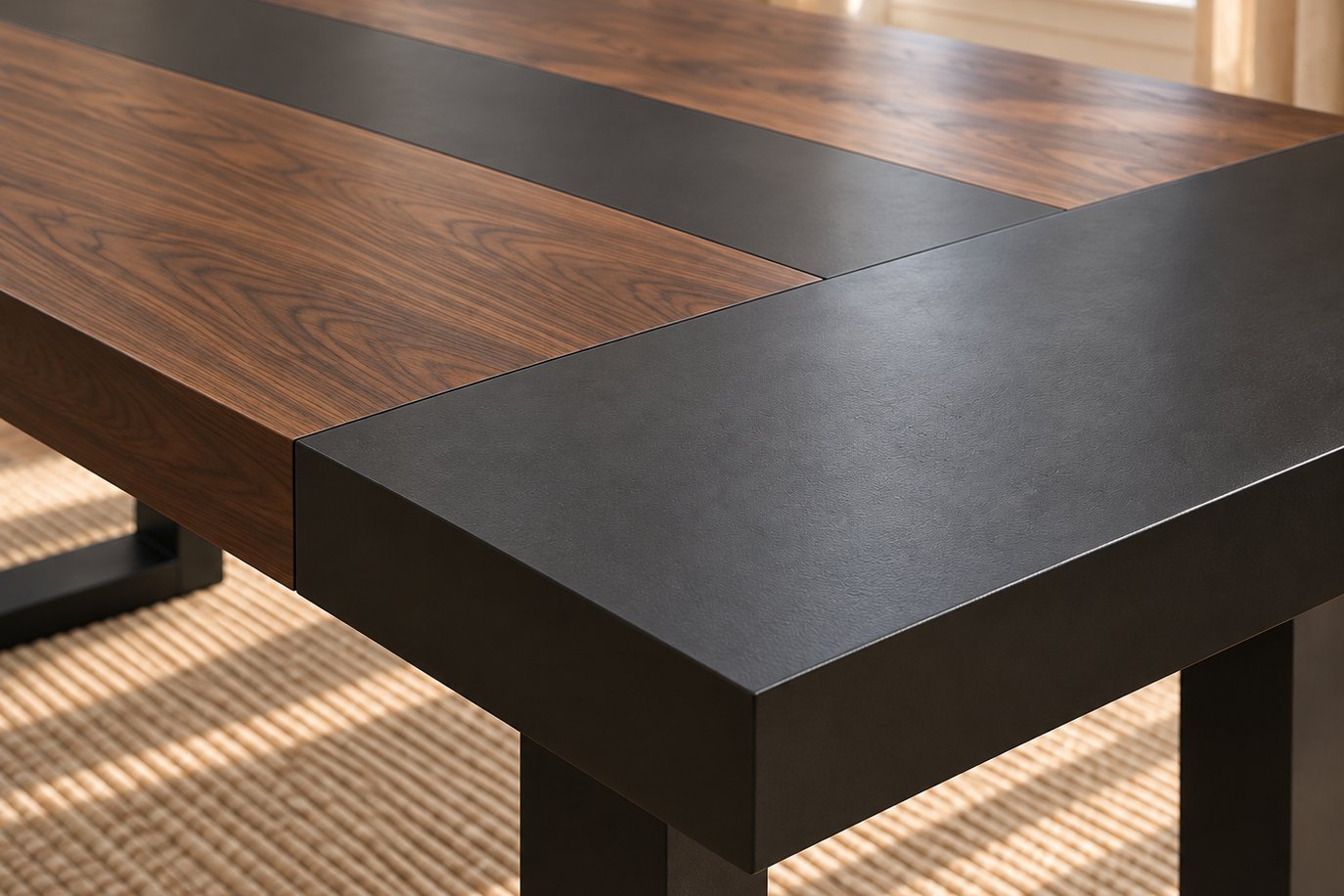 Walnut dining table with blackened ends